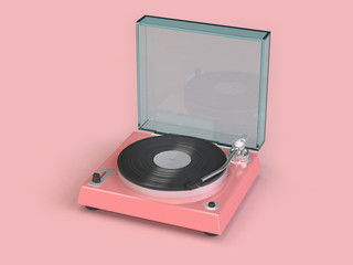 pink vinyl player cartoon style 3d rendering technology concept