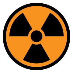 Sticker - RADIATION sign in circle with yellow background. Vector icon.