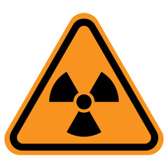 Sticker - NUCLEAR POLLUTION sign in triangle with yellow background. Vector icon.