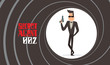 © tatiananikulina - Vector image of a black background in the form of a gun barrel with a cartoon image of a secret agent in a black tuxedo in sunglasses with gray gun in his hand in the center. Spy. Vector illustration.