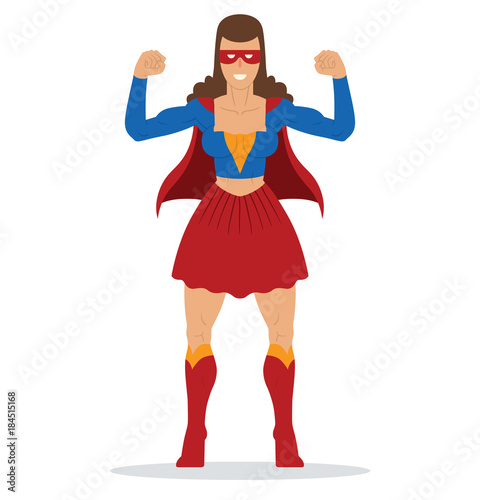 Vector Cartoon Image Of A Woman Superhero With Brown Wavy Hair In