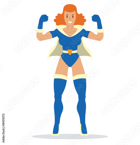 Vector Cartoon Image Of A Woman Superhero With Ginger Wavy Hair In