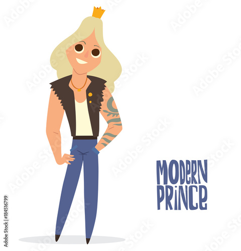 Vector Cartoon Image Of A Modern Prince Man With Long Blonde Hair