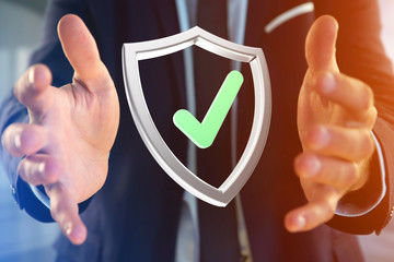 Poster - Shield symbol displayed on a futuristic interface - 3d rendering
