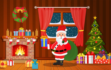 Santa Claus in Christmas room interior