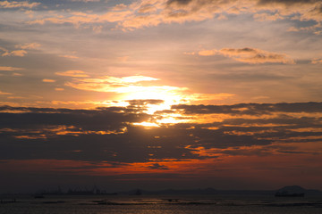 Wall Mural - colorful of sunset on sea scape background