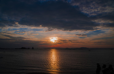 Wall Mural - colorful of sunset on sea scape background