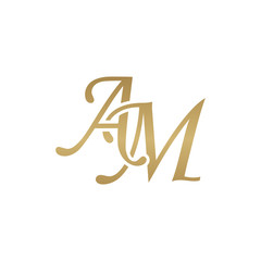 Initial letter AM, overlapping elegant monogram logo, luxury golden color