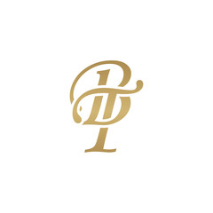 Wall Mural - Initial letter BT, overlapping elegant monogram logo, luxury golden color