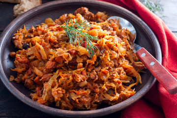 Bigos, a traditional Polish dish with cabbage, horizontal