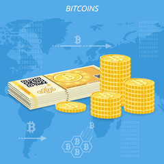 Canvas Print - Crypto currency bitcoin banknotes and coins