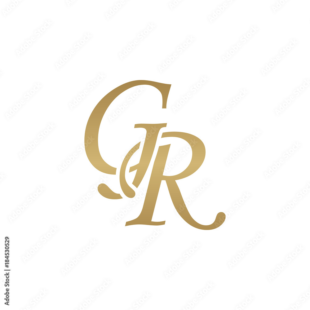 Initial letter GR, overlapping elegant monogram logo, luxury golden color - obrazy, fototapety, plakaty 