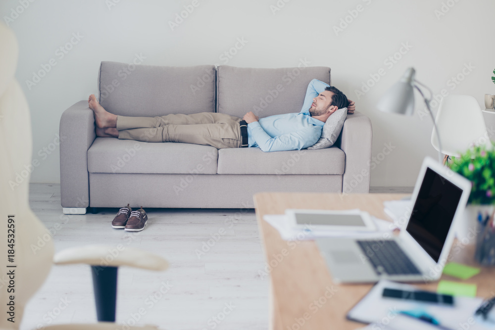 Well Rested Person At Work Concept of necessity of having a rest while working. Tired exhausted ...