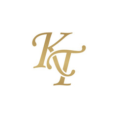 Canvas Print - Initial letter KT, overlapping elegant monogram logo, luxury golden color