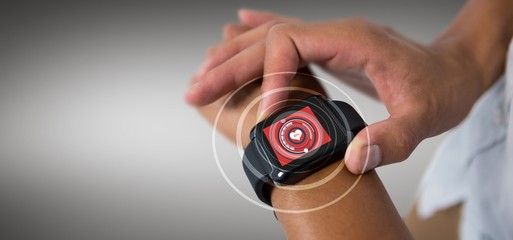 Poster - Composite image of cropped image of man using smart watch