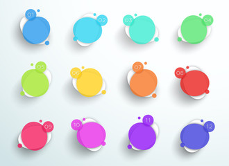 Poster - numbered abstract colorful circle text boxes 1 to 12 vector