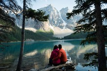 Couple Sitting Near Lake