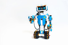 Robot Made Of Plastic Parts From The Lego Boost Series, Programmed On The Computer, Robotics.