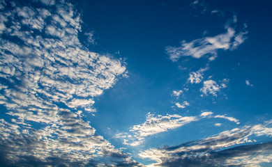 Wall Mural - white curly clouds in a blue sky. sky background