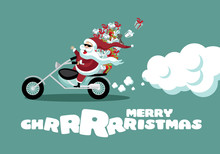 Cartoon Santa Claus Riding A Motorcycle. EPS 10 Vector.