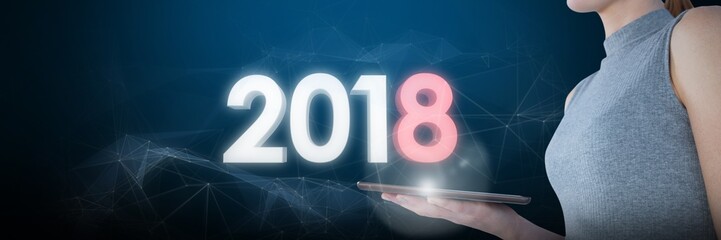 Poster - Composite image of businesswoman holding tablet computer