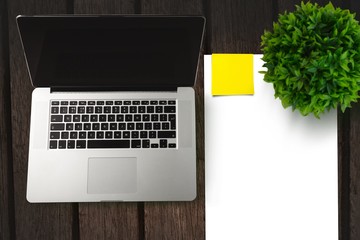 Poster - Laptop on side of a paper and plant