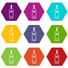 Wall Mural - Bottle of vodka icon set color hexahedron