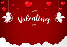 Valentine's Day, Banner Template. Pink Heart With Lettering, Isolated On Red Background. Heart Tags Poster Design. Vector