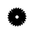 Circular saw blade icon. Black, minimalist icon isolated on white background. Saw blade simple silhouette. Web site page and mobile app design vector element.