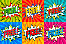 Free - Comic Book Style Stickers. Free Banners In Pop Art Comic Style. Color Summer Banners In Pop Art Style Ideal For Web. Decorative Backgrounds With Bomb Explosive.
