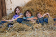 Three kids resting in hay