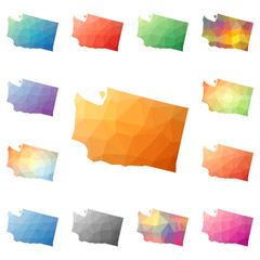 Poster - Washington geometric polygonal, mosaic style US state maps collection. Bright abstract tessellation, low poly style, modern design. Washington polygonal maps for your infographics or presentation.