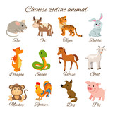 Fototapeta Pokój dzieciecy - Set Chinese Zodiac animal stickers, cartoon vector illustration