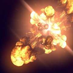 Aufkleber - Large fireball isolated on dark background. 3d rendering
