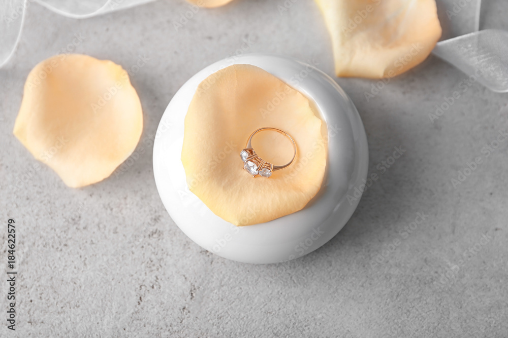 Beautiful engagement ring on table