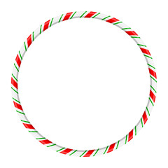 Candy cane circle frame for christmas design isolated on white background