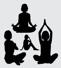 Meditation And Relax Female Act Ion Silhouette. Good Use For Symbol, Logo, Web Icon, Mascot, Game Elements, Mascot, Sign, Sticker Design, Or Any Design You Want. Easy To Use.