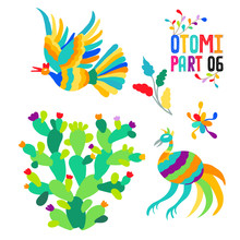 Vector Folk Mexican Otomi Style Embroidery Pattern Set. Folk Embroidery Ornament Elements.