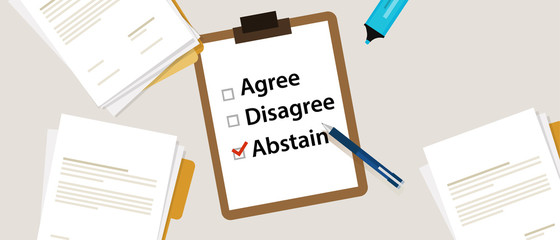 Abstain Selecting an item in the survey. Items for voting agree, disagree, abstain on paper with check mark