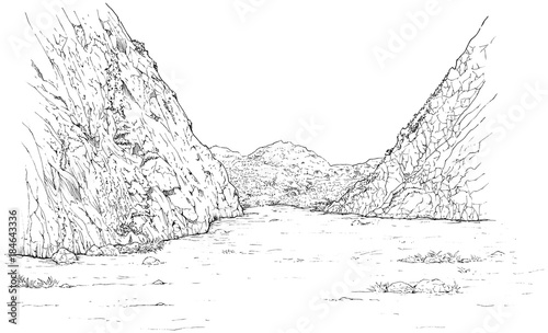 漫画風ペン画イラスト 自然物 岩山 Stock Illustration Adobe Stock