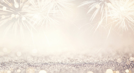Wall Mural - fireworks and bokeh in new year eve and copy space. abstract background holiday.