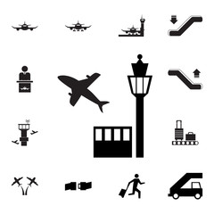 Poster - tower controller and plane icon. Set of airport element icons. Premium quality aviation graphic design collection icons for websites, web design, mobile app