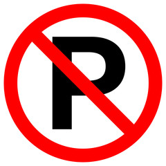 Canvas Print - NO PARKING sign in crossed out red circle. Vector.