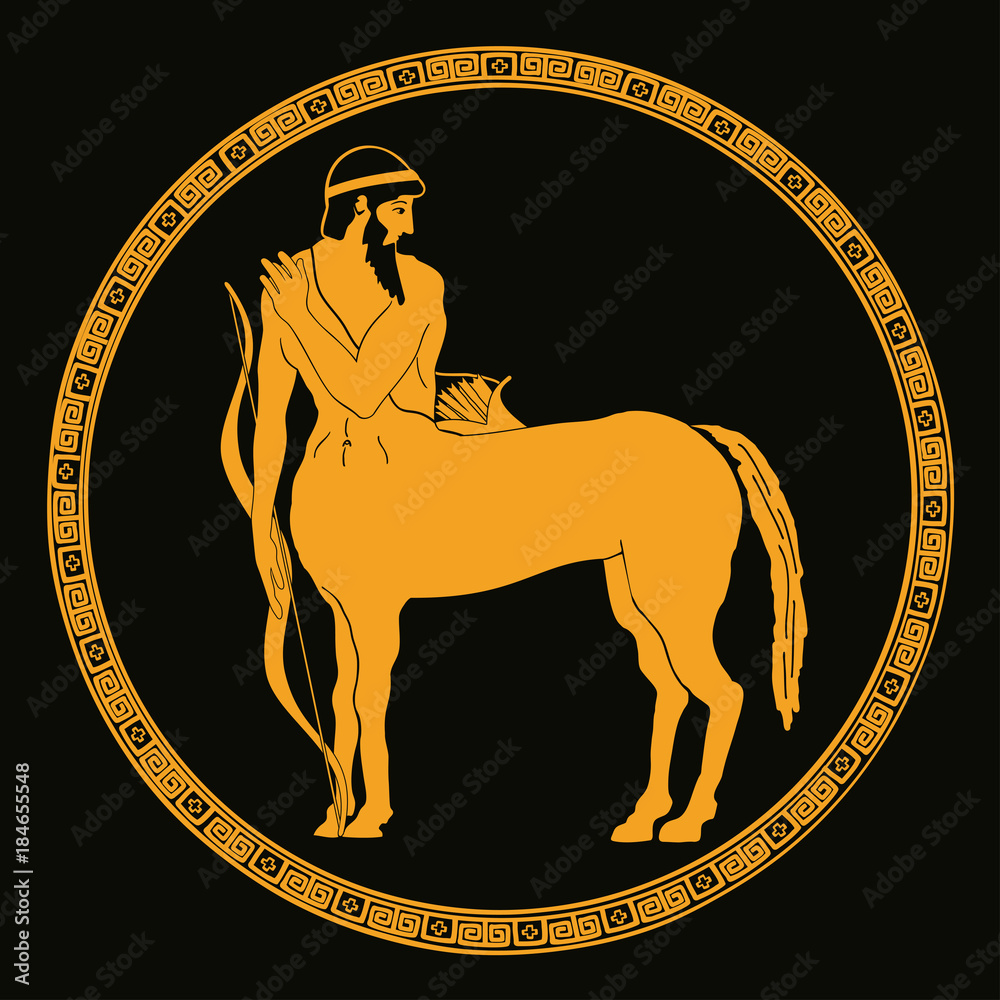 Mythical creature Centaur with a bow and arrows. Vector vintage Greek ...