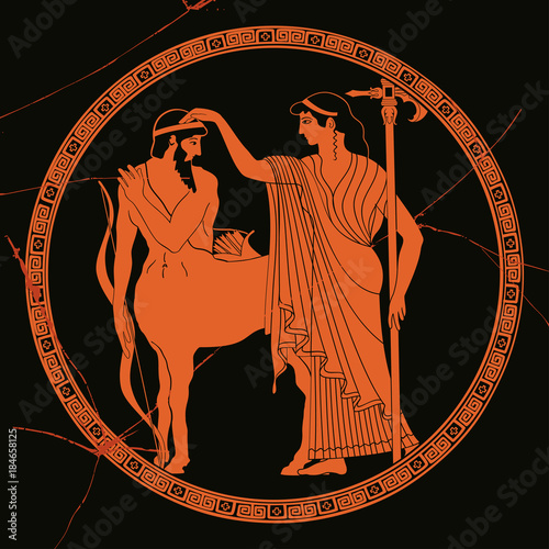 Mythical creature Centaur with a bow and Athena Pallada with Halberd ...