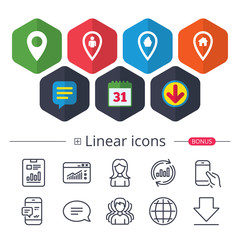 Poster - map pointer icons. home, food and user location.
