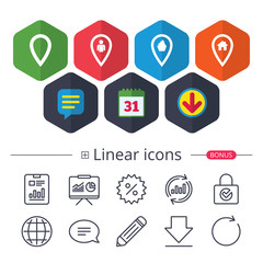 Poster - map pointer icons. home, food and user location.