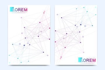 Aufkleber - Modern vector template for brochure, Leaflet, flyer, advert, cover, catalog, magazine or annual report. Geometric pattern with connected lines and dots. Cybernetic dots. Lines plexus. Card surface