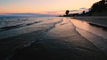 Shallow Waves Rolling Onto Shore Of Pleasant Beach At Lake Erie Ontario Canada