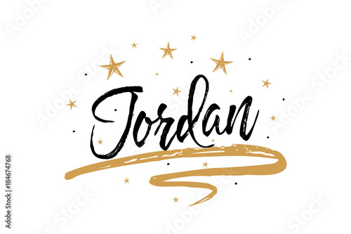 Jordan. Name country word text card, banner script. Beautiful